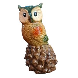 Ceramic Owl Figurine - Green and Brown